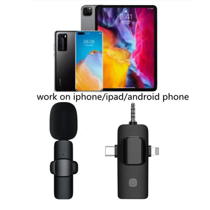 Wireless Lavalier Microphone for iPhone/iPad/Android Phone/Laptop,Plug-Play Lapel Clip-On Mic with Noise Reduction for Video Podcast Vlog Recording/Live Steam/Interview/TikTok/YouTube