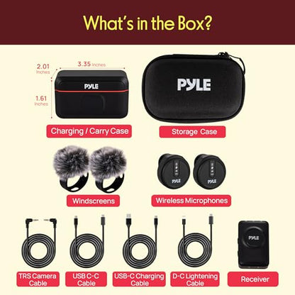 Pyle Wireless Lavalier Microphone System, Clip On Microphone with Noise-Canceling, 7H Battery, 360° Audio, USB-C Charging Case, Compatible with DSLR, iOS, Android, Vlogging Mic for Creators - style: TRS AUX