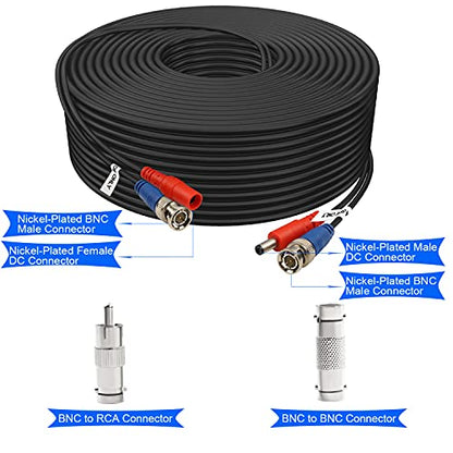 BNC Cable 25ft 4 Pack Aimyzii BNC Video Power Cable,Security Camera Cable for CCTV Camera DVR Security Systems(Included 8X BNC Adapters,100 Pcs Cable Clips)-Black - size: 25 FT