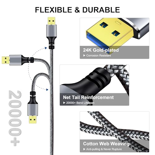 Tan QY USB 3.0 A to A Male Cable 1.5Ft, USB Male to Male Cable Double End USB Cord Compatible with Hard Drive Enclosures, DVD Player, Laptop (Silver, 1.5FT) - size: 1.5FT