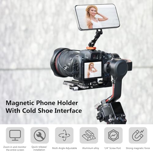 VRIG MG-28 Magnetic Phone Tripod Mount for Magsafe, Aluminum iPhone Tripod Mount Adapter with 1/4” Screw, 360° Cold Shoe Phone Holder for Camera, Compatible with iPhone 17/16/15/14/13/12 Series - size: MG-28