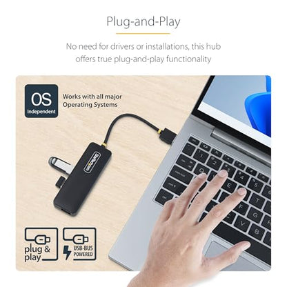 StarTech 4-Port USB-A Hub 5Gbps with 5in/13cm Cable, iMac (H5A4A-USB-HUB) | USB 3.0 data transfer, USB Powered, Travel mini, Portable multi-port splitter, Windows PC, MacBook, Chromebook, Surface - size: 0.4 ft, style: USB-A