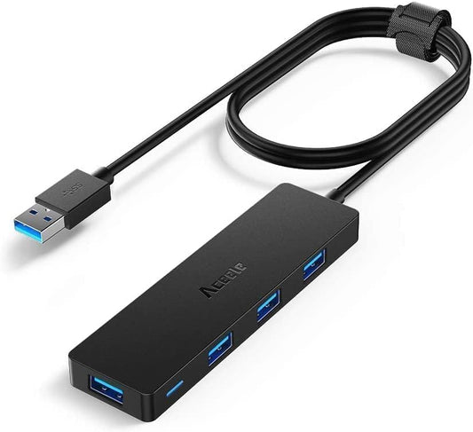 Aceele USB Hub 3.0 Splitter with 4ft Extension Long Cable Cord, 4-Port Ultra-Slim Multiport Expander for Desktop Computer PC, Laptop, Chromebook, Mac mini, iMac, PS4, Flash Drive Data and More - style: 4ft (4A)