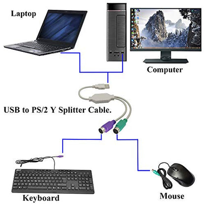 12Inch White PS/2 to USB Adapter Keyboard Mouse Converter Cable,USB Male to Dual PS2 Female Y Splitter Cable,Support Win98/ME/2000/XP/7/8/8.1,etc.(30cm/1Pack) - color: White