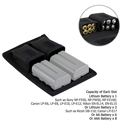 Camera Battery Pouch Holder Case for 2 PCS Sony NP-F550 NP-FW50 NP-FZ100 NP-BX1 Canon LP-E6 LP-E8 LP-E10 LP-E12 LP-E17 Fuji NP-W126 Nikon EN-EL14 EN-EL15 with Zipped Pocket to Store SD TF XQD CF Cards - size: 2 Slot+1 Zippered Pockets