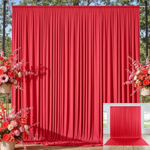 10x12 ft Red Backdrop Curtains for Wedding Parties, Wrinkle Free Polyester 12 ft Long Photo Backdrop Drapes Back Drop Cloth for Birthday Baby Shower Ceremony Photography Background - color: Red, size: 5ft(W)x12ft(H)_2 Panels