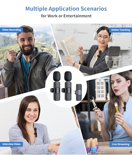 2 Pack Wireless Lavalier Microphone for iPhone, Mini Mic with Noise Cancellation for Interview Video Podcast Vlog YouTube