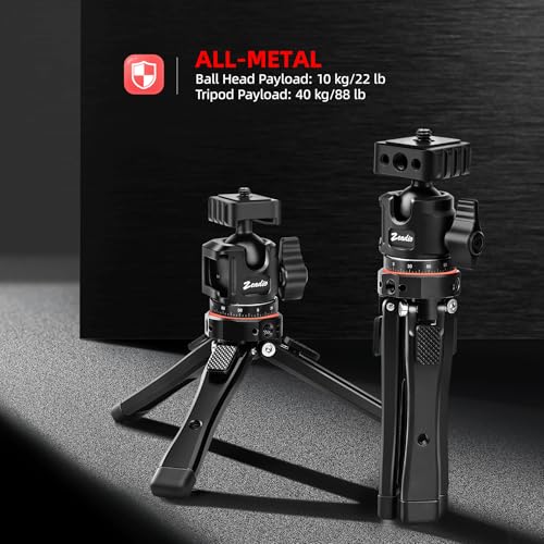 Zeadio Heavy Metal Tripod Kit: 1/4" Screw Adapter Tripod Mount for Travel | Recording | Vlog & Camera | iPhone Vlogging Kit & Camera Stand with 360° Ball Head - style: Dual Cold-shoe Ball Head