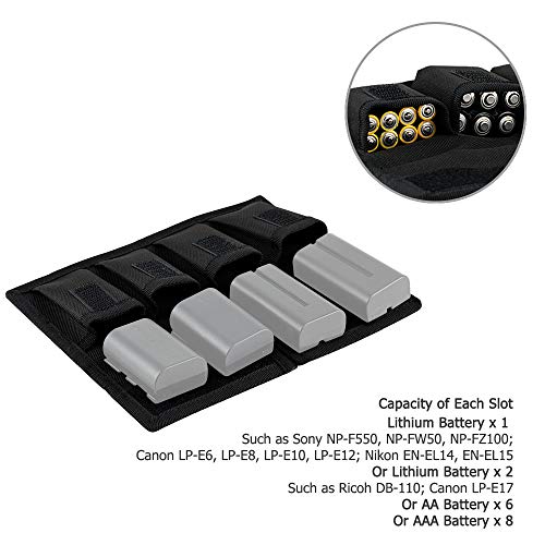 Camera Battery Pouch Holder Case for 4 PCS Sony NP-F550 NP-FW50 NP-FZ100 NP-BX1 Canon LP-E6 LP-E8 LP-E10 LP-E12 LP-E17 Fuji NP-W126 Nikon EN-EL14 EN-EL15 with Zipped Pocket to Store SD TF XQD CF Cards - size: 4 Slot+2 Zippered Pockets