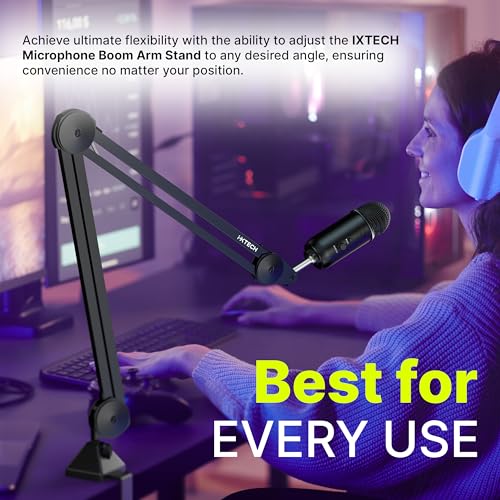 IXTECH Microphone Boom Arm Stand, Heavy Duty Adjustable Mic Stand with Cable Ties, Desk Mount Arm Stand for Gaming Streaming Podcasting. - color: MI06 LARGE