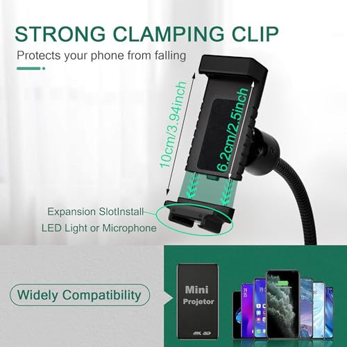 Gooseneck Phone Holder, Adjustable Overhead Phone Mount for Desk, Phone Stand for Recording Live Streaming, Mini Projector Stand Alternative, Overhead Tripod for Phone for Cooking Drawing Teaching