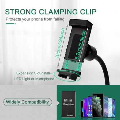 Gooseneck Phone Holder, Adjustable Overhead Phone Mount for Desk, Phone Stand for Recording Live Streaming, Mini Projector Stand Alternative, Overhead Tripod for Phone for Cooking Drawing Teaching