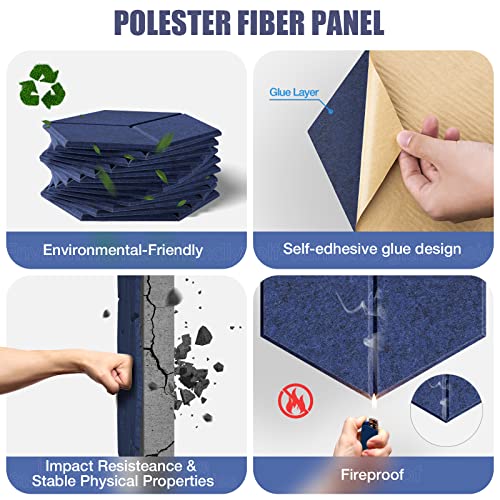 12 Pack Self-adhesive Acoustic Panels 12" X 10" X 0.4" -Sound Proof Foam Panels with High Density, Fashionable Y-Lined Design, Flame Resistant, Absorb Noise and Eliminate Echoes(Dark Blue) - color: Dark Blue, size: Y-Cut Hexagon 12 Pack