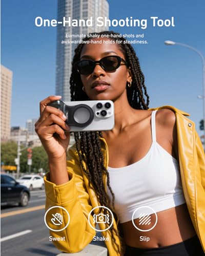 TELESIN Fun Shot Magnetic Phone Camera DSLR Style Shutter Grip for Magsafe iPhone & Android with Detachable Wireless Shutter Button for iOS26/17/18 -Comfort Ergonomic Phone Grip Handle Holder(B) - color: Black