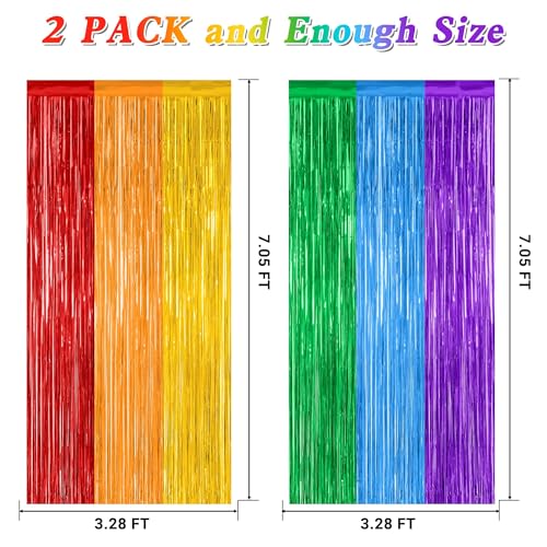 2 Pack Rainbow Backdrop Curtains, 3.28 FT x 7.05 FT Colofull Party Decorations, Metallic Tinsel Backdrop Fringe Curtains Party Streamer, Rainbow Party Supplies for Wedding Birthday Party Engagement | Rainbow, Metallic Foil, 3.28 x 7.05 FT, Tinsel Backdrop