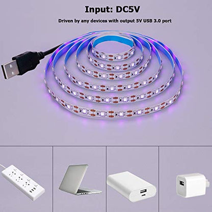 5V USB Purple 395-400nm LED Strip USB Powered 13.12ft/4M 240LEDs Flexible SMD2835 Black Light No-Waterproof IP20 LED Tape Lights (2pcs x 6.6ft) - color: Purple