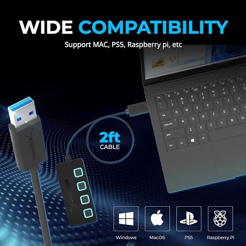 SABRENT 4 Port USB 3.0 Hub with Individual LED Lit Power Switches, Includes 5V/2.5A Power Adapter (HB-UMP3)