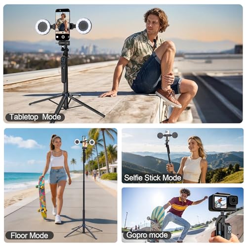 Tripod for iPhone with Light and Remote, Wireless Microphones, 71" Auto Face Tracking Phone Stand for Video Recording, Content Creator Essentials Vlogging Kit for YouTube, TikTok, Live Streaming