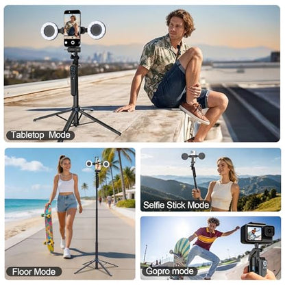 Tripod for iPhone with Light and Remote, Wireless Microphones, 71" Auto Face Tracking Phone Stand for Video Recording, Content Creator Essentials Vlogging Kit for YouTube, TikTok, Live Streaming