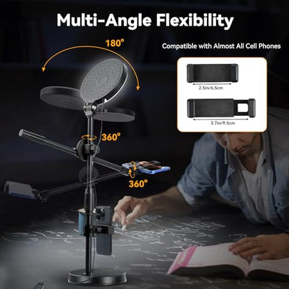 UTEBIT 6 Inch Overhead Ring Light with Stand for Desk, Include Tripod Head | Adjustable Full-Screen LED Lighting With Clamp, Black Zoom Lamp with 3 Color Temperature Modes for Meetings, Live Stream