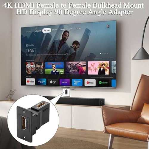 QIANRENON 4K HDMI Rectangular Panel 90° Angle Adapter Coupler HDMI 2.0 Female to Female Bulkhead Mount Right Angle Connector HD Display Socket, Mounted Desktop Wall, for HDTV PC Monitor Projector
