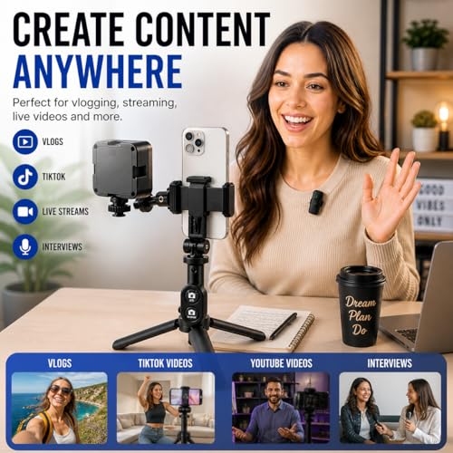 Vlogging Kit for iPhone/Android with Wireless Microphone, LED Light & Tripod – Phone Video Recording Kit for YouTube, TikTok, Streaming & Content Creators