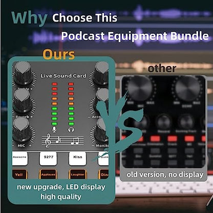 Podcast Equipment Bundle, BM-800 Podcast Microphone Bundle-Voice Changer with live Sound Card-Studio Condenser Microphone for Phone, PC, DJ, Perfect for Recording, Singing, Streaming and Gaming