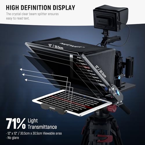 NEEWER Teleprompter X17 II with RT113 Remote/APP Control, 17" HD Beamsplitter All Metal Frame Upgraded Camera Mount QR Plate Compatible with Manfrotto 501PL iPad iPhone, Max Load 44.1Ib, Assembly Free - style: X17 II