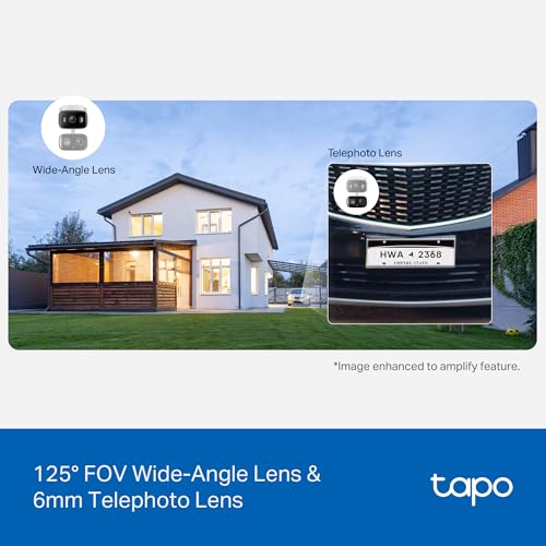 Tapo 2K Indoor/Outdoor Dual Lens Pan/Tilt Wired Security Camera - 125° Wide-Angle View + 6mm Zoom, Motion Track, Person/Vehicle Detection, Local Storage or Optional Cloud, C246D - size: 1-Pack, style: 2K Dual-Lens Pan/Tilt