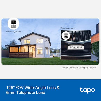 Tapo 2K Indoor/Outdoor Dual Lens Pan/Tilt Wired Security Camera - 125° Wide-Angle View + 6mm Zoom, Motion Track, Person/Vehicle Detection, Local Storage or Optional Cloud, C246D - size: 1-Pack, style: 2K Dual-Lens Pan/Tilt