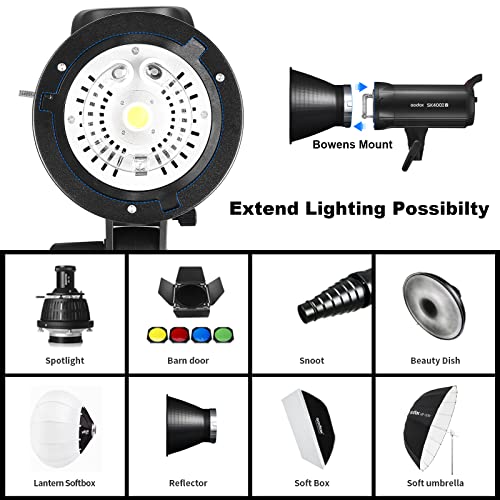 Godox SK400II-V 400Ws Photo Studio Strobe Monolight with Bowens Mount & LED | GN65, 0.1-1.5s Recycle Time, Bowens Mount, 10W LED Modeling Lamp for Studio Product Photography, Portraits Shooting, 110~120V
