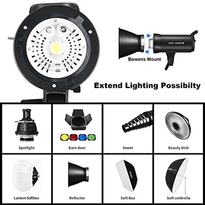 Godox SK400II-V 400Ws Photo Studio Strobe Monolight with Bowens Mount & LED | GN65, 0.1-1.5s Recycle Time, Bowens Mount, 10W LED Modeling Lamp for Studio Product Photography, Portraits Shooting, 110~120V