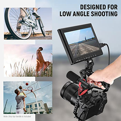 NEEWER Camera Top Handle with 3/8" ARRI Locating Pins, Comfort Silicone Grip with 1/4" 3/8" Threads and 3 Cold Shoes, Compatible with SmallRig Handles Camera Cages Video Rigs, CA007 - style: CA007