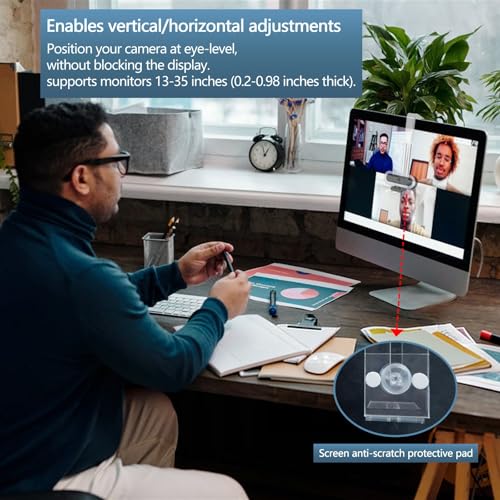 Webcam Mount for Monitor, 1/4" Screw - Universal Clip-On Holder for Logitech Brio, OBSBOT, Nexigo Webcams，Microsoft, New upgrade, width 3CM ，supports monitors 13-35 inches (0.2-0.98 inches thick)
