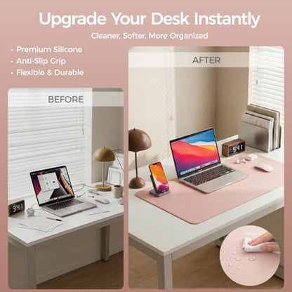 Silicone Desk Mat for Minimal, Creative, Vanity Desk – Reduces Glare, Comfortable Viewing – Writable, Non-Slip, Waterproof, Roll-Up – Food-Grade Platinum-Cured Silicone, Gift Tube（Blush Pink） - color: Blush Pink