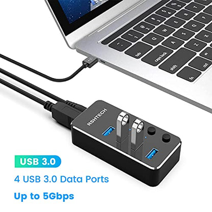 Powered USB hub RSHTECH 4 Port USB C to USB 3.0 Port Hub Expander Aluminum Portable USB 3.0 hub Splitter with 5V AC Adapter and Individual On/Off Switches (RSH-516-C) - size: 4-Port Powered USB C Hub