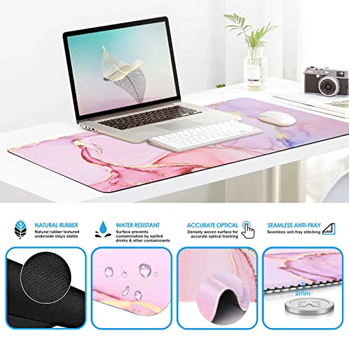 iCasso Desk Mat, Gaming Mouse Pad Wrist Support Set,4in1 XXL Large Mousepad + Keyboard Wrist Rest+Mouse Wrist Rest+Coaster Set with Ergonomic Design for Home Office Table Computer-Glitter Marble - color: Glitter Marble