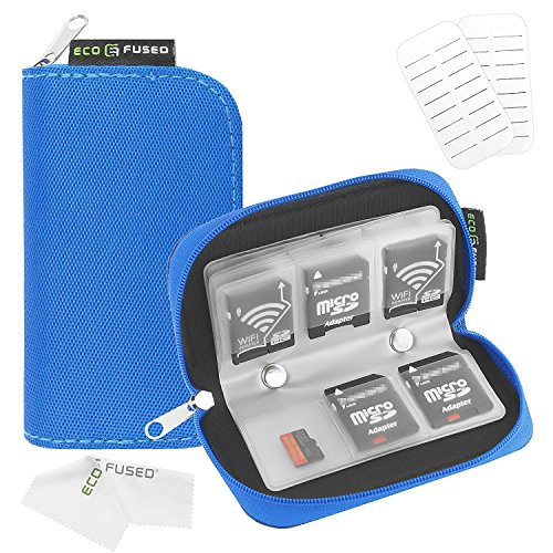 Eco-Fused Memory Card Case - Fits up to 22x SD, SDHC, Micro SD, Mini SD and 4X CF - Holder with 22 Slots (Blue / 22 Slots - 1 Pack) - color: Blue / 22 slots - 1 pack