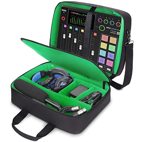 USA Gear Audio Mixer Case Fits RODECaster Pro II, Pro & Duo, GoXLR, & more Podcast Equipment - Podcast DJ Travel Bag with Customizable Interior, Scratch-Resistant Interior, Shoulder Strap (Green) - color: Green