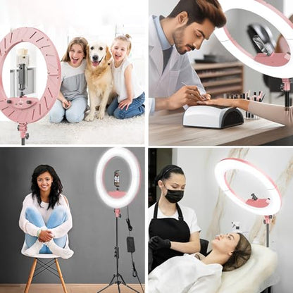 Ring Light 18 INCH Kit,55W6700k Dimmable LED Light, Tripod Stand, Remote Controller,Box for Camera,Smartphone,YouTube,TikTok,Self-Portrait Shooting,CRI95 (Pink) - color: Pink