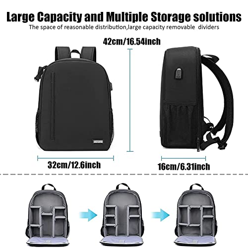 Cwatcun Camera Backpack with USB,Rain Cover,fit 15.6" Laptop,Anti-Theft Rear Open Camera Bag,Waterproof Camera Case with Tripod Straps for Canon Nikon Sony DSLR SLR Photography Bag Unisex(III-L-Black) - color: Black, size: 3.0 Large