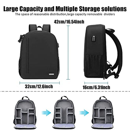 Cwatcun Camera Backpack with USB,Rain Cover,fit 15.6" Laptop,Anti-Theft Rear Open Camera Bag,Waterproof Camera Case with Tripod Straps for Canon Nikon Sony DSLR SLR Photography Bag Unisex(III-L-Black) - color: Black, size: 3.0 Large