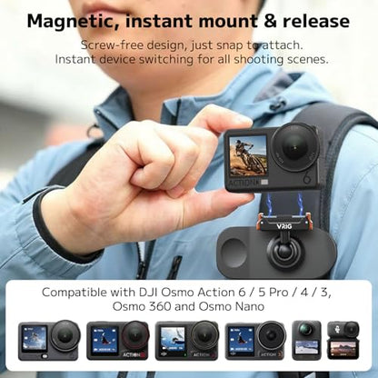 VRIG Backpack Strap Mount for Action Camera, 360 Backpack Shoulder Clamp Mount with Quick-Release Adapter for DJI Osmo Action 6/5 Pro/ 4/3/ Osmo Nano (AC-99 Osmo-Action Base) - size: AC-99 Osmo-action base