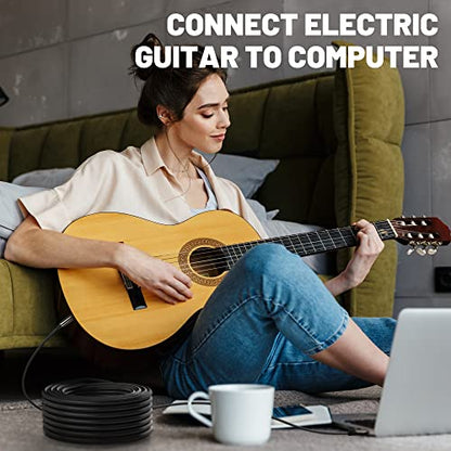 3.5mm to 6.35mm Stereo Audio Cable 150 Feet, 1/4 to 1/8 inch Headphone Cable Jack, Hi-Fi Sound, Gold Plated Connectors, OFC Core, Black Cable (with 5 pcs Cable Ties) - size: 150 Feet