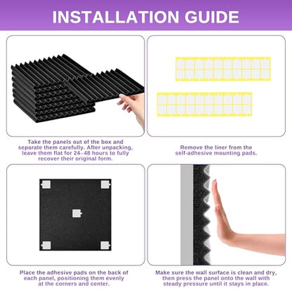 52 Pack Acoustic Foam Panels,1" x 12" x 12"Acoustic Wedge Studio Foam Sound Absorption Wall Panels (Black/Purple) - color: 52 Pack 26 Black+26 Purple, size: 12” x 12" x 1"