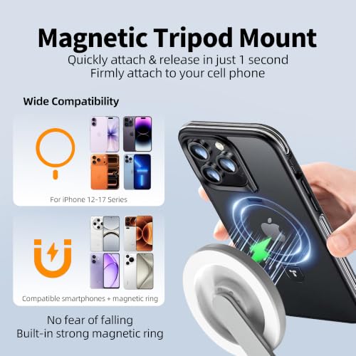 PHOPIK 35" Magnetic Selfie Stick Phone Tripod, Extendable Phone Tripod with Cold Shoe and Remote,Compatible with iPhone/Android/Sport Camera Perfect for Video Recording/Selfies/Insta360 x5（White） - size: SS21-W