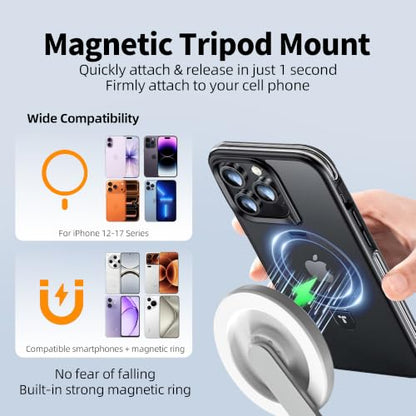 PHOPIK 35" Magnetic Selfie Stick Phone Tripod, Extendable Phone Tripod with Cold Shoe and Remote,Compatible with iPhone/Android/Sport Camera Perfect for Video Recording/Selfies/Insta360 x5（White） - size: SS21-W