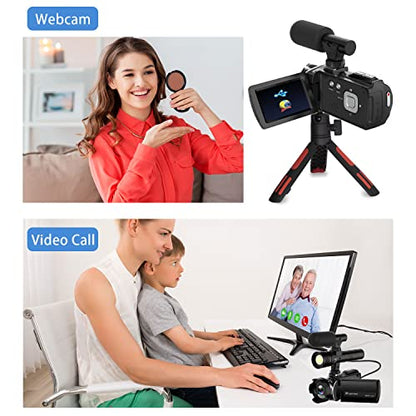 4K Video Camera with IR Light, Camcorder Digital with with External Microphone, 24X Digital Zoom, with Night Vision,YouTube Vlogging Camera Recorder