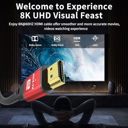 3FT HDMI 2.1 Cable 8K60Hz 4K120Hz, 48Gbps Ultra High Speed HDMI Cable with Gold Plated Connectors, Red Aluminum Housing, for PS5, Xbox Series X, 4K TV, Gaming Monitor, Soundbar, Gaming PC. - size: 3FT