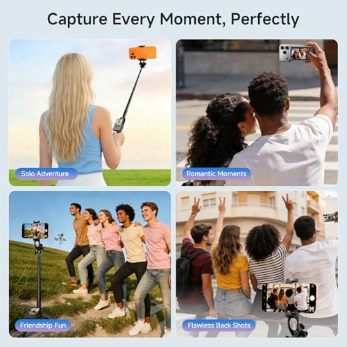 Wireless Selfie Monitor Vlogging Kit with Microphone, 65in Extendable Phone Tripod Selfie Stick, Magnetic Back Camera Monitor, 164ft Stable Wireless Casting, No Lag No Overheating for iPhone & Android